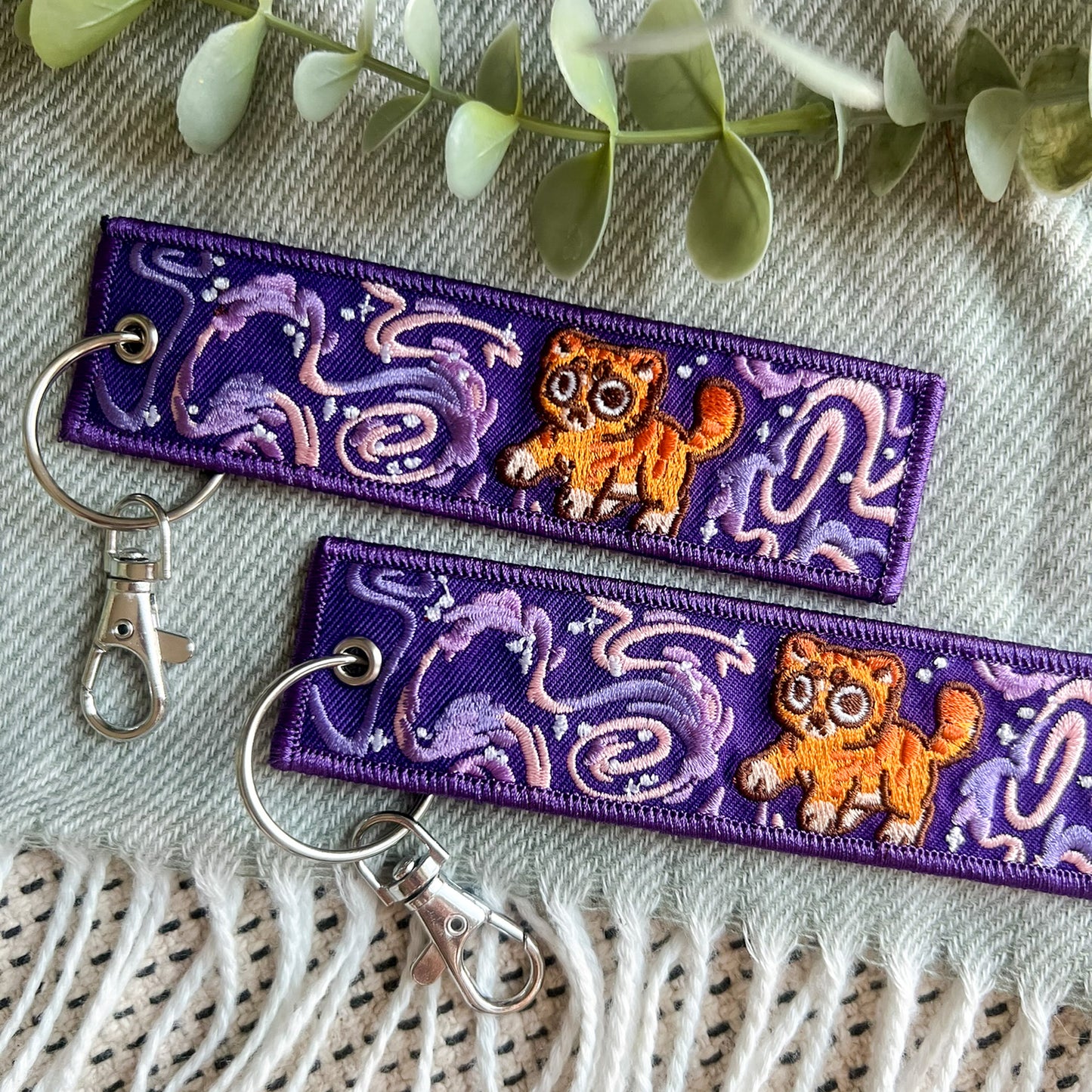Embroidered galaxy cat keychain