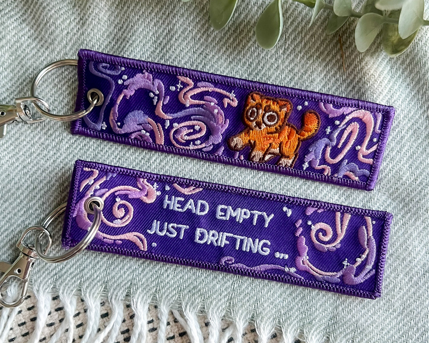 Embroidered galaxy cat keychain