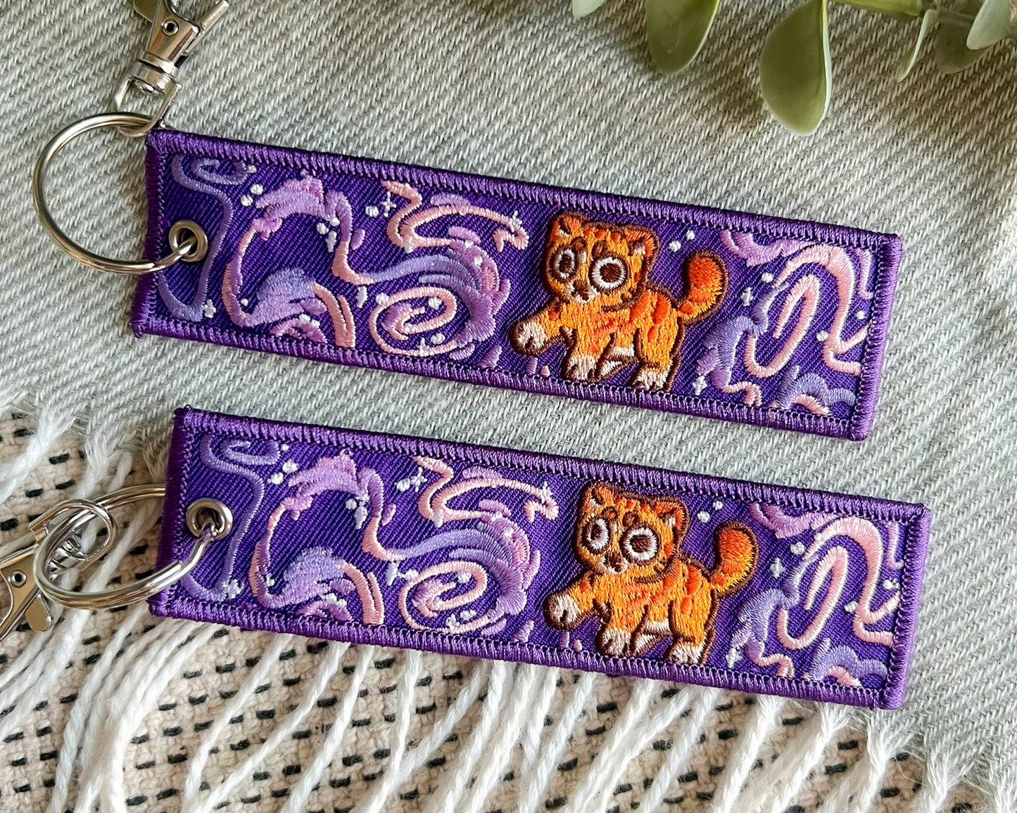 Embroidered galaxy cat keychain