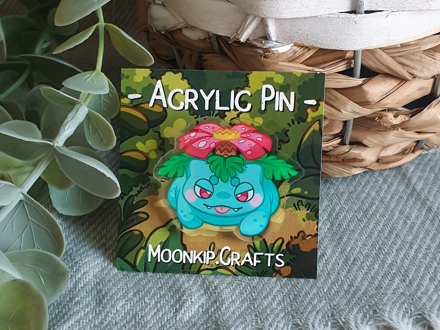 Venusaur Pin, Acrylic Pin, Cute Pin, Pokemon Pin, Bag Accessory