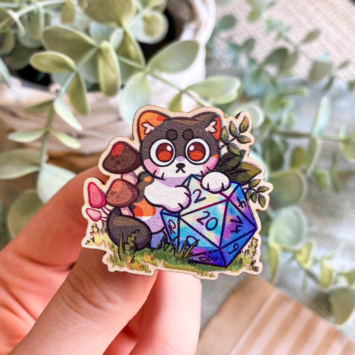 D&D D20 Kitty Wooden Pin