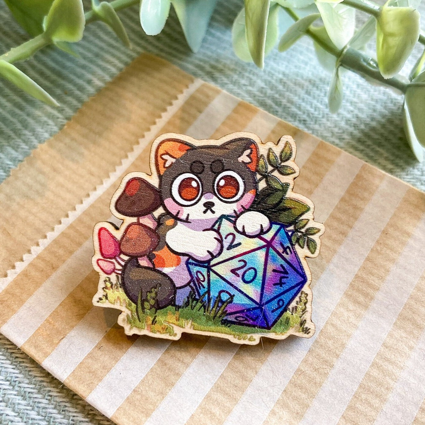 D&D D20 Kitty Wooden Pin
