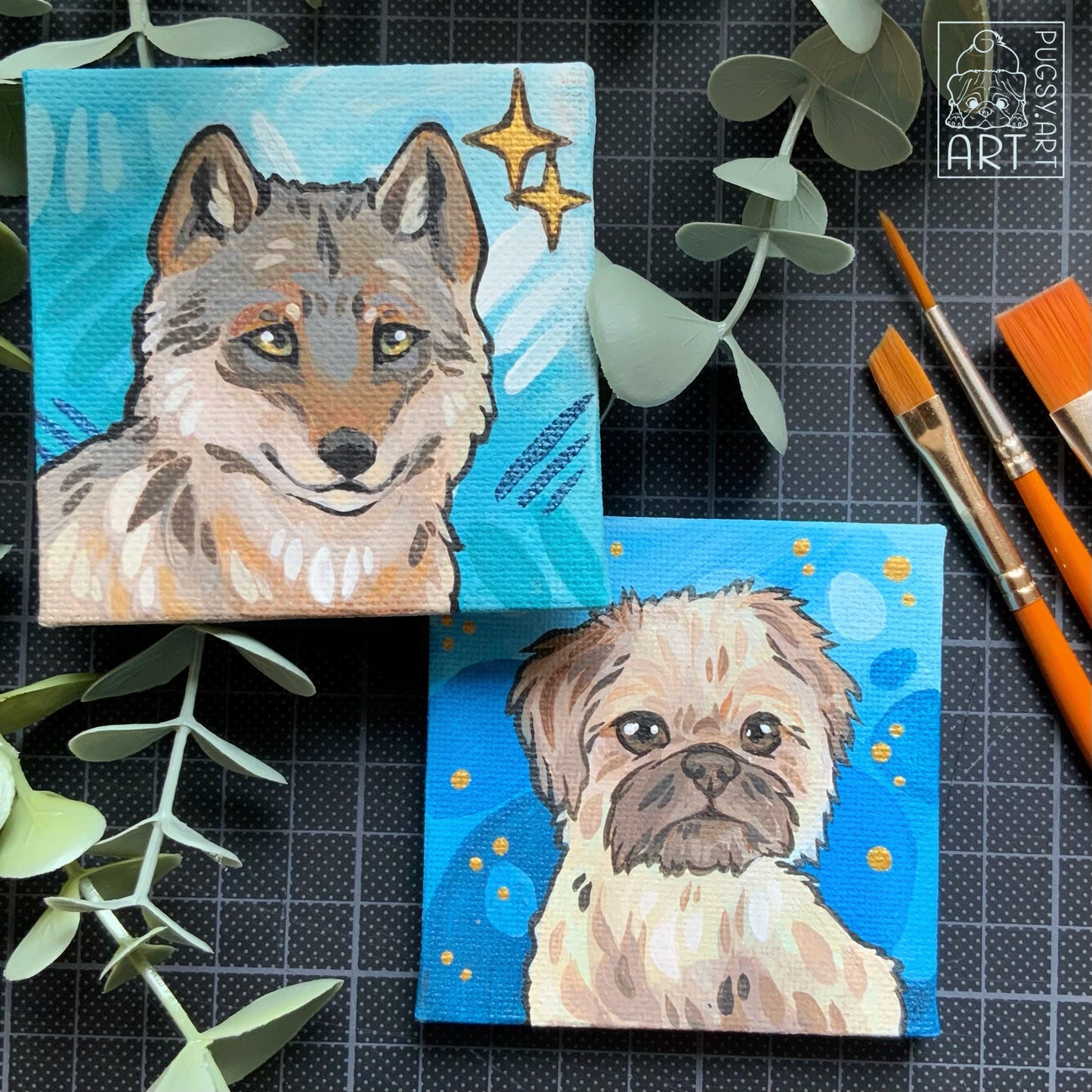 Personalized pet portrait, tiny canvas portrait, pet owner gift, small gift, small present, small acrylic painting, personalized painting