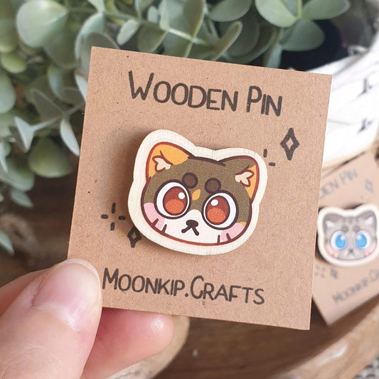 Cat Pin, Cute Wooden Pin, Bag Accessories, wooden brooch, wooden badge, Cat Brooch, Cat Badge