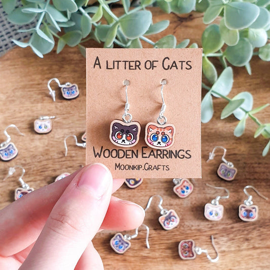 Wooden Cat Earrings